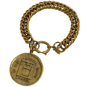CHANEL Coco Mark Chain Bracelet, Logo Coin GP Gold, Women's